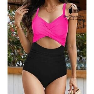 American Trends Cross Front Tie Back Cut Out One Piece Swimsuit Size L